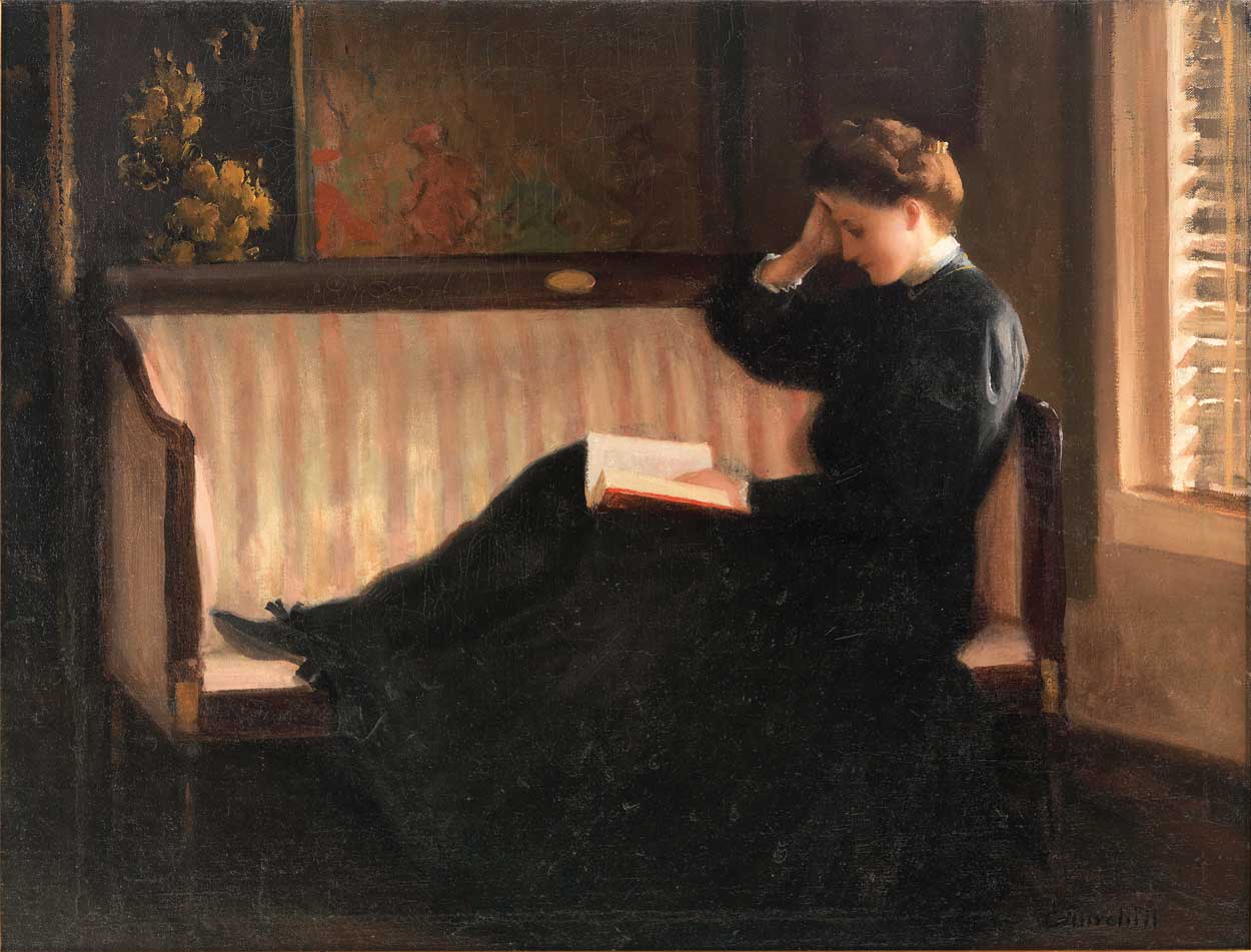 Woman Reading on a Settee by William Worchester Churchill -oil painting
