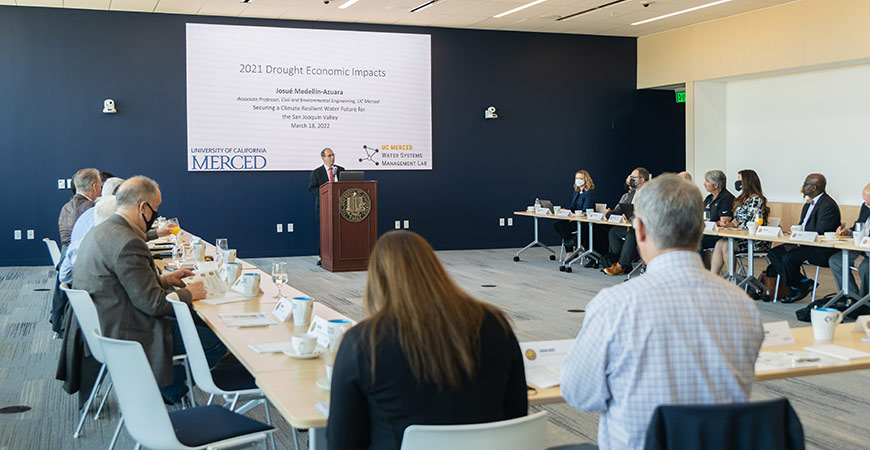 UC Merced researchers and the California Department of Food and Agriculture (CDFA) Secretary Karen Ross and representatives from local irrigation districts gathered at the campus